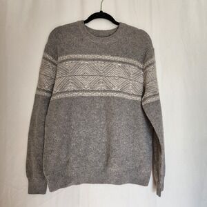 Mens Croft & Barrow Crew Neck Cotton Blend Faire Isle Sweater Gray White Size L